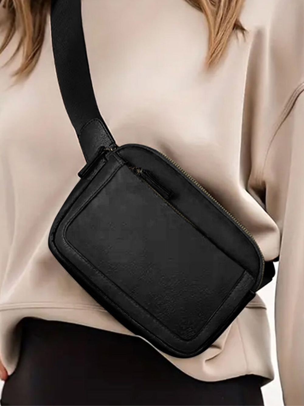 Phirina | Minimalistische Umhängetasche mit Reißverschlüssen