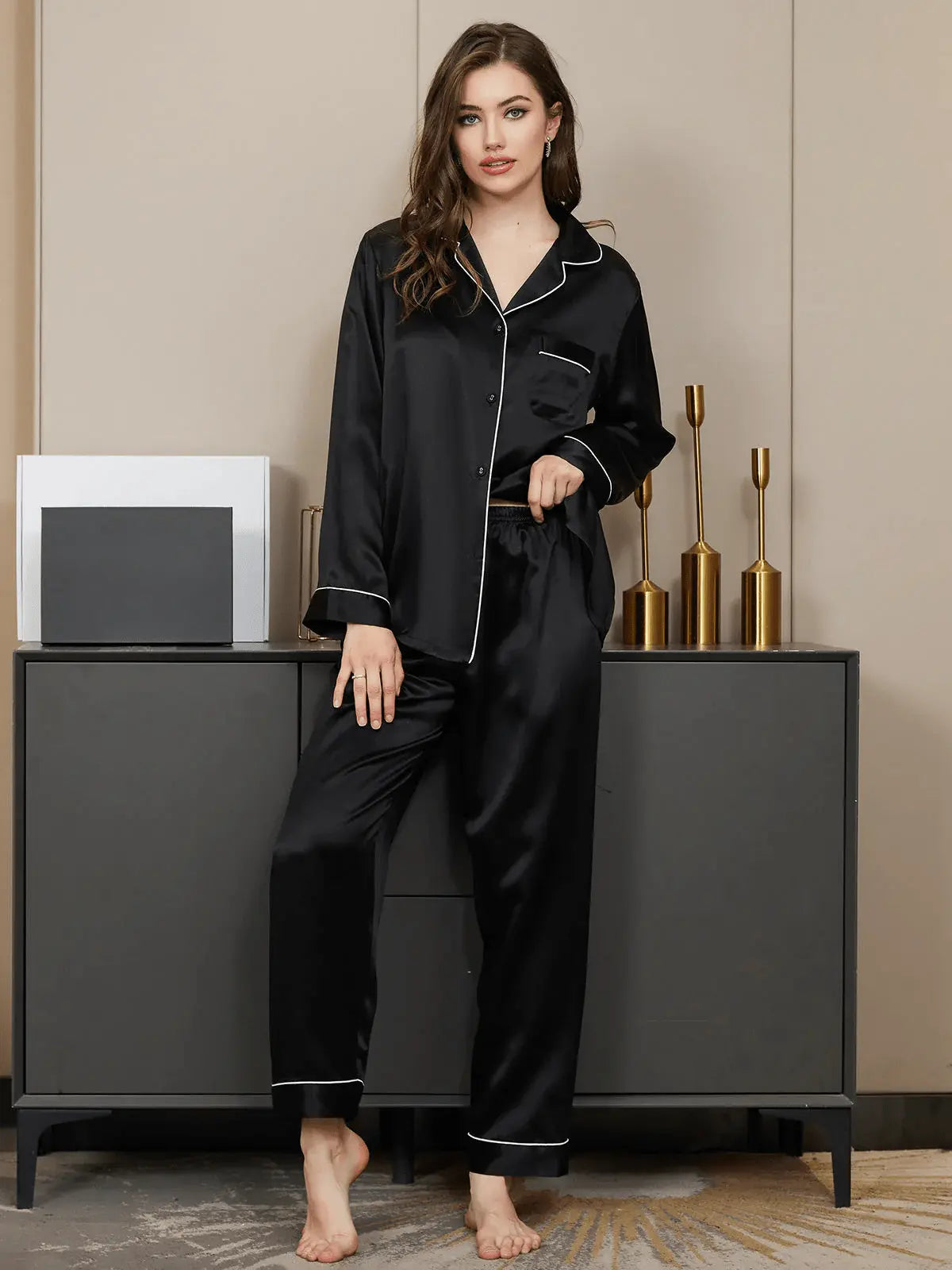 Luxuriöses Satin-Lingerie-Set mit Spitzenbesatz Für Frauen