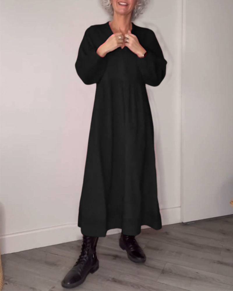 Allyana |  Elegantes langes Kleid mit V-Ausschnitt und Taschen
