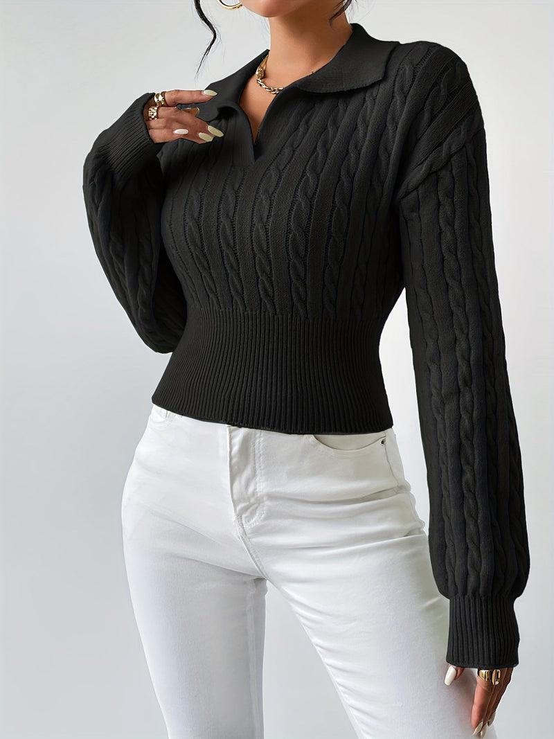 Texturierter V Ausschnitt Pullover für Damen