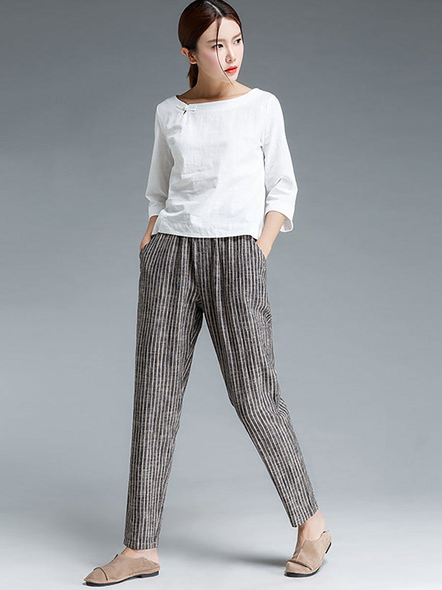 Sura | Gestreifte Baumwolle Leinen Damen Hose