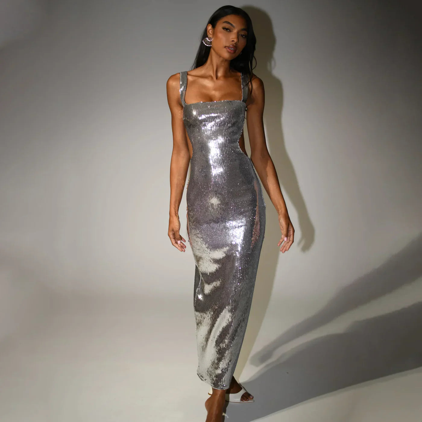 Maxikleid Mit Spaghetti-Trägern Und Glanz Für Frauen