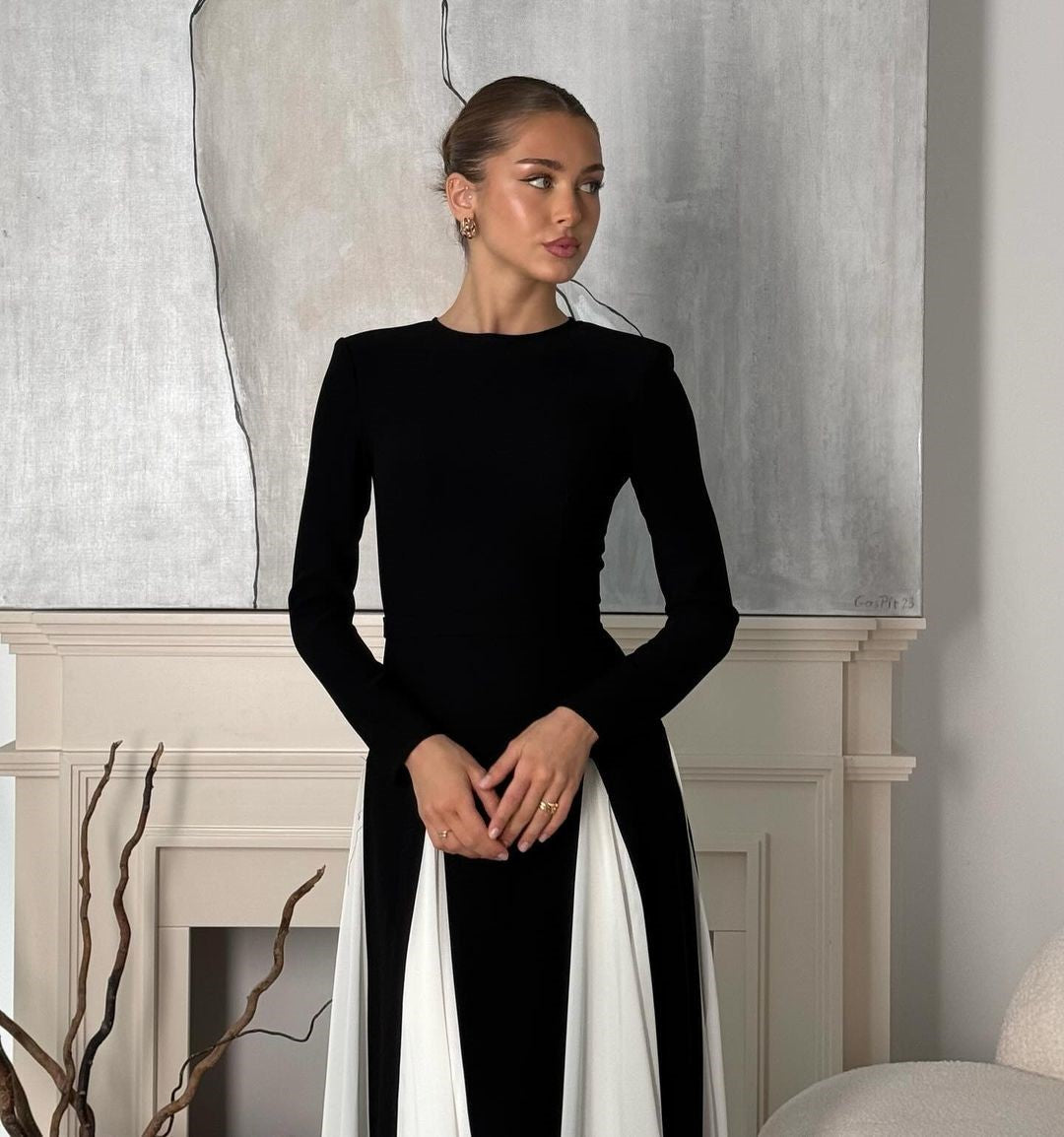 Crewneck-Kleid Mit Slim-Fit-Schnitt Und Spliced-Details Für Frauen