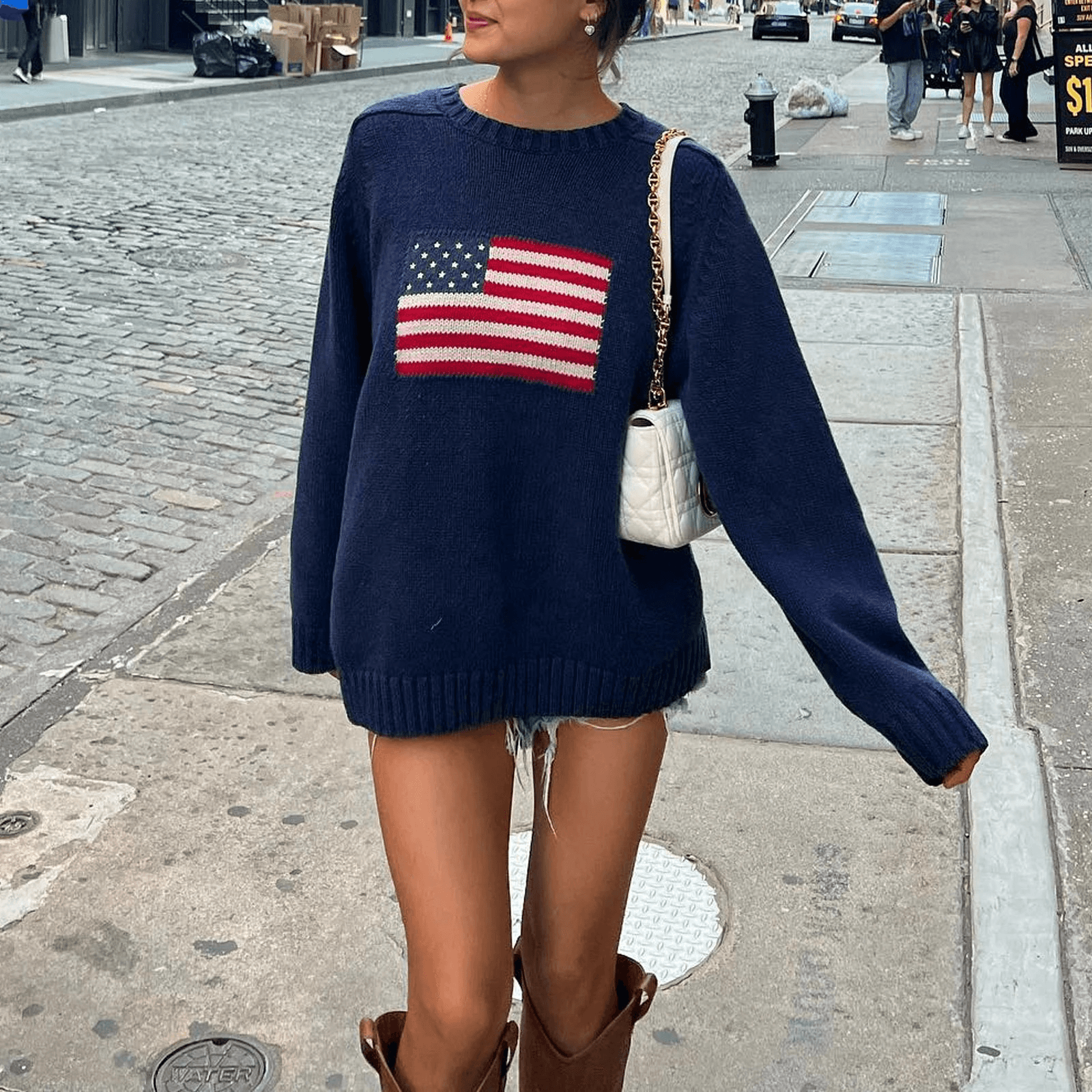 Gestrickter Damenpullover mit Amerikanischen Flagge für Damen