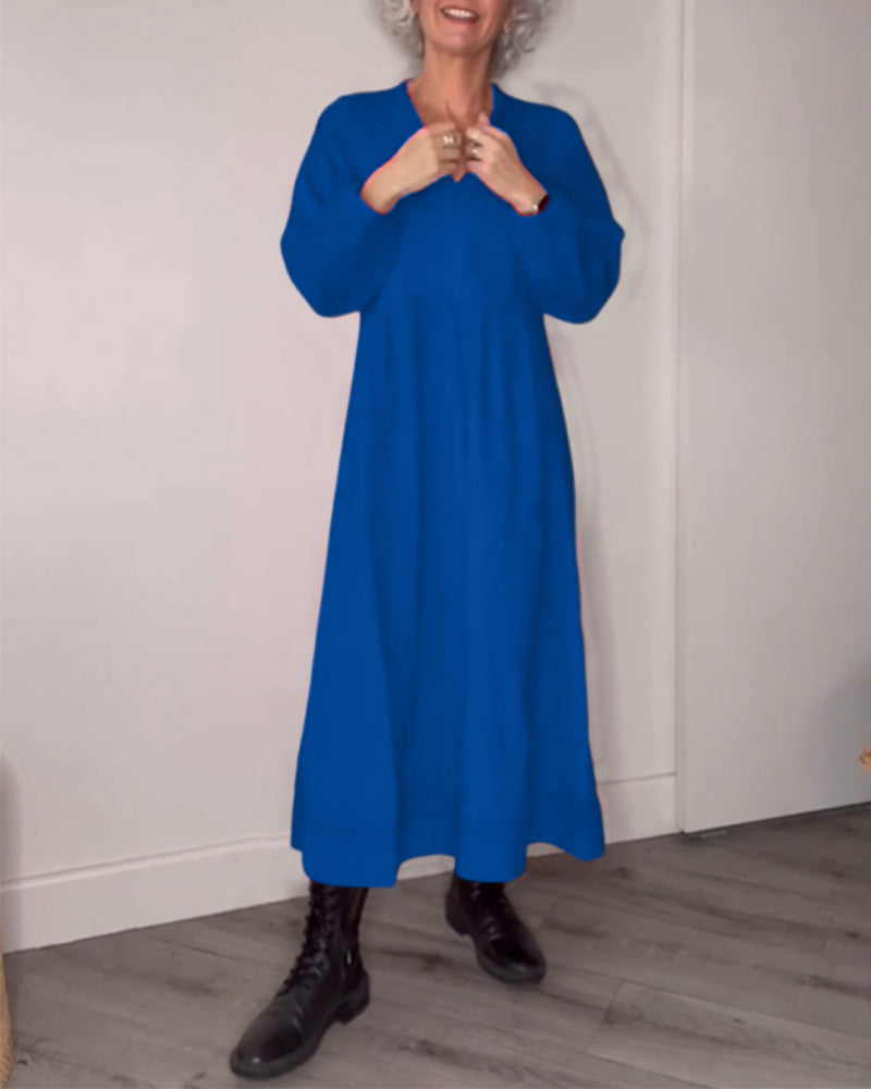Allyana |  Elegantes langes Kleid mit V-Ausschnitt und Taschen