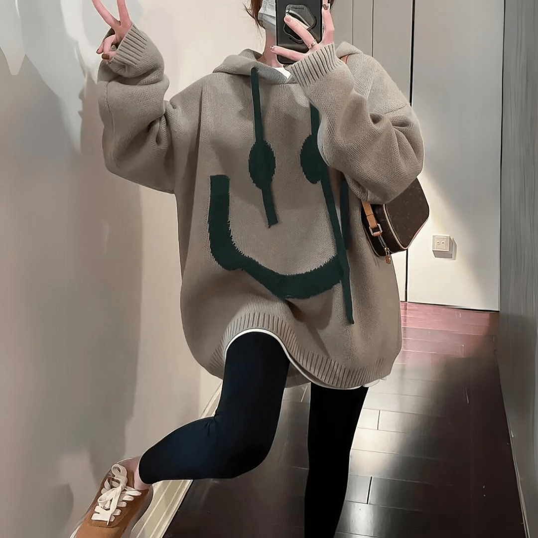 Gemütlicher Hoodie Mit Smiley-Print Für Frauen