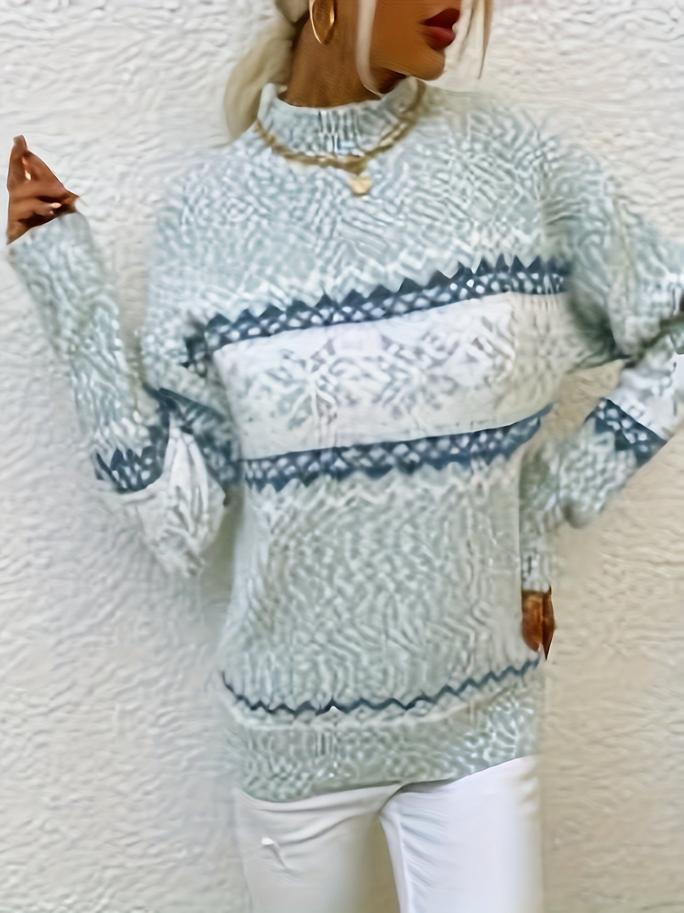 Gemütlicher Schneeflocken-Pullover Mit Stehkragen Für Frauen