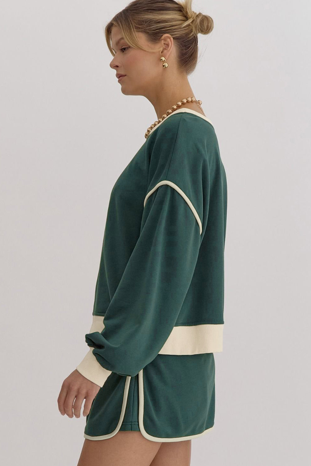 Klassisches Farbkontrast-Pullover & Rock-Shorts-Set Für Frauen
