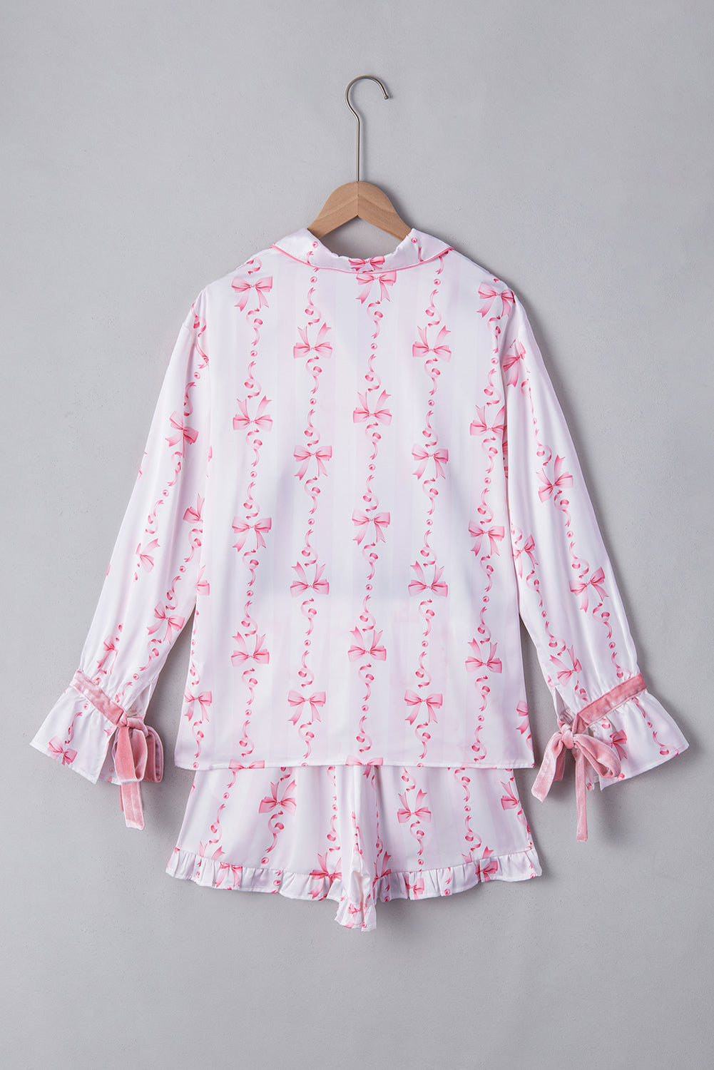 Rosa Satin-Schlafanzug-Set Mit Glockenärmeln Für Frauen