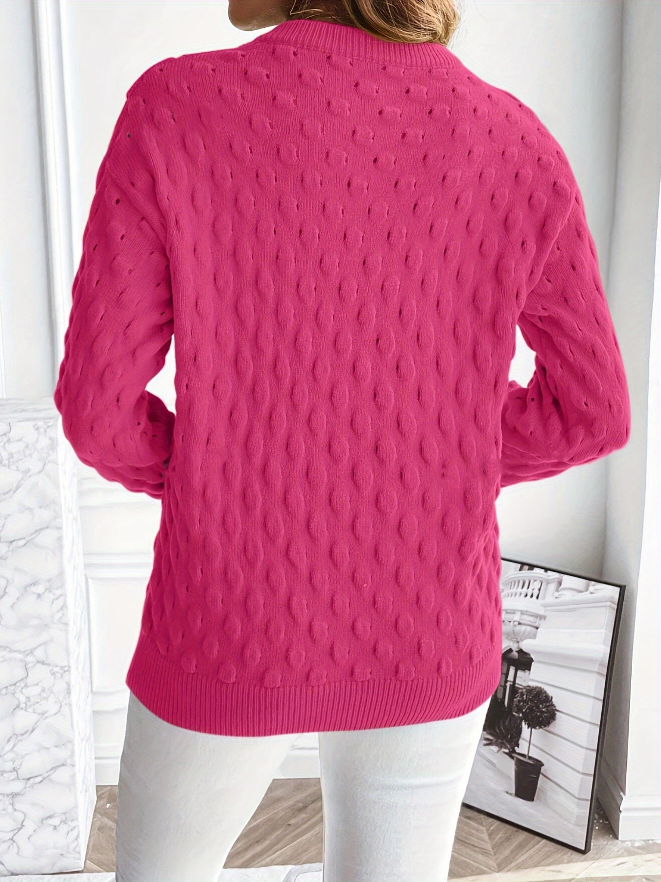 Strickpullover in Uni-Farbe mit Punktmuster Für Frauen