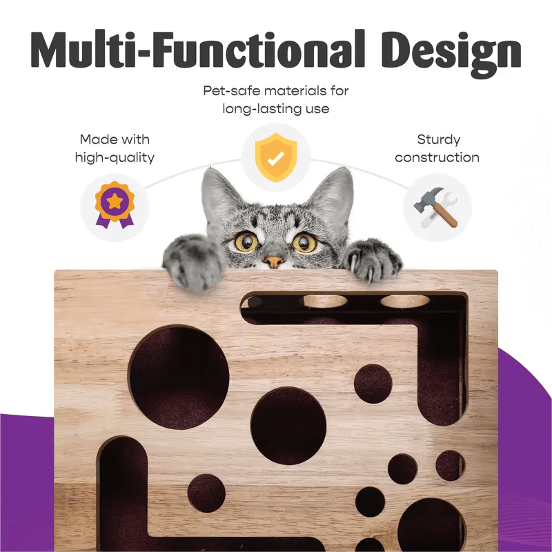 Holz-Katzen-Puzzlebox – Beschäftigung mit Leckerlies & natürlicher Krallenpflege product image 5