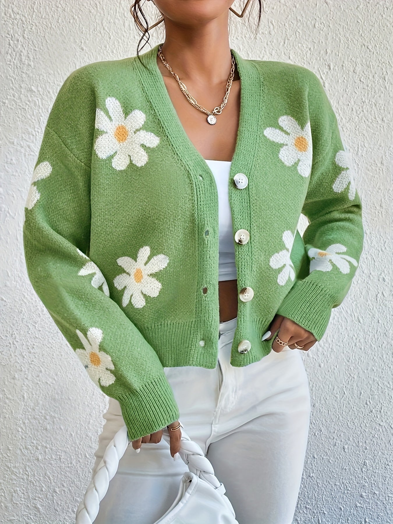Strickpullover mit Blumenmuster und langen Ärmeln Für Frauen