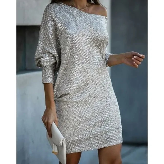 Atemberaubendes Kontrast-Paillettenkleid Für Glamouröse Abende Für Frauen