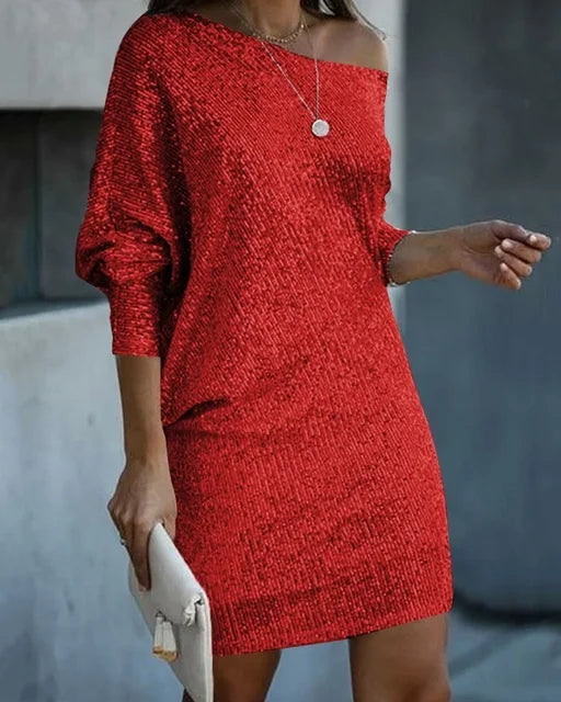 Atemberaubendes Kontrast-Paillettenkleid Für Glamouröse Abende Für Frauen