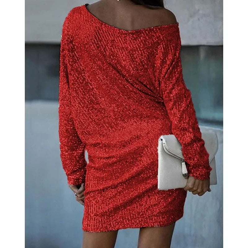Atemberaubendes Kontrast-Paillettenkleid Für Glamouröse Abende Für Frauen