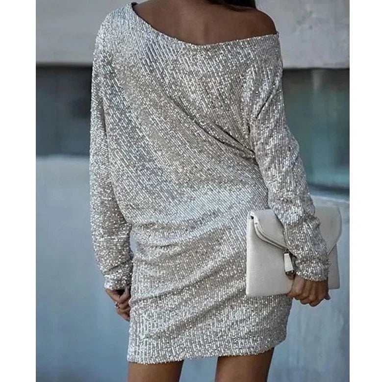 Atemberaubendes Kontrast-Paillettenkleid Für Glamouröse Abende Für Frauen