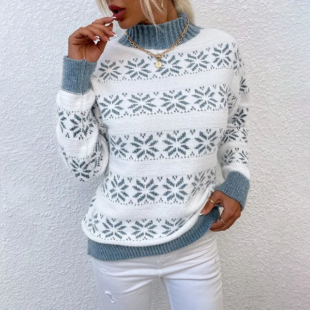 Casual Pullover Mit Schneeflockenmuster Für Frauen