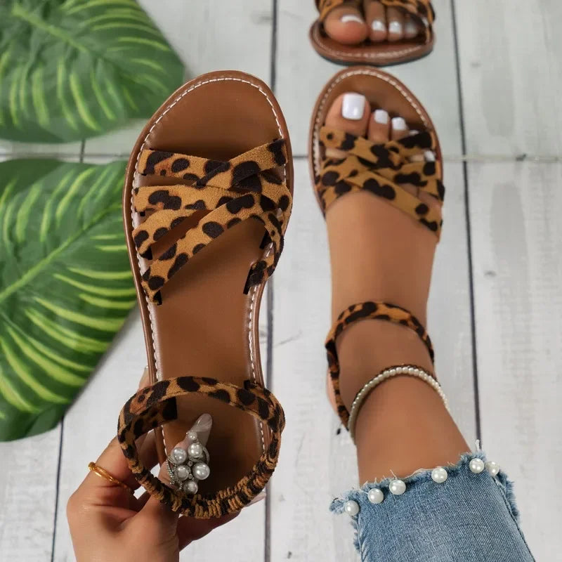 Leopard Print Flatsandalen mit mühelosem Chic für Damen