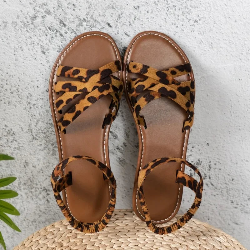Leopard Print Flatsandalen mit mühelosem Chic für Damen