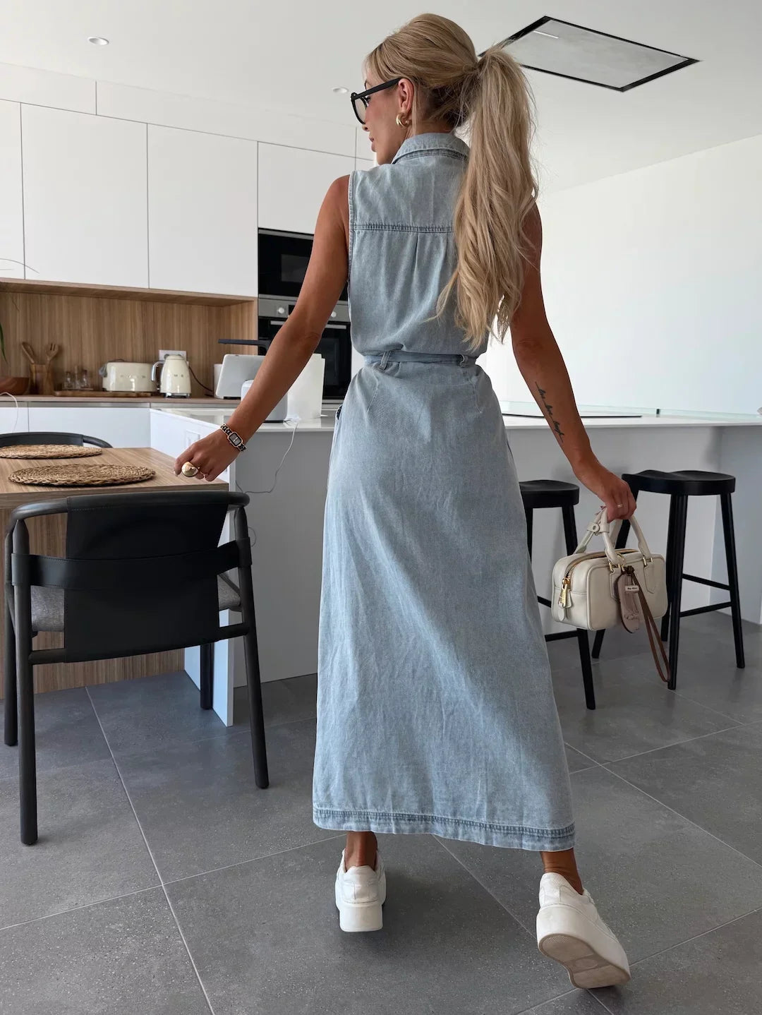 Griselith | Ärmelloses Denim Maxikleid