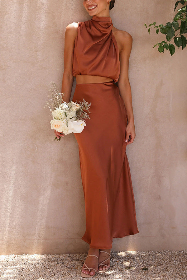 Claenya | Satin Set mit Top & Rock