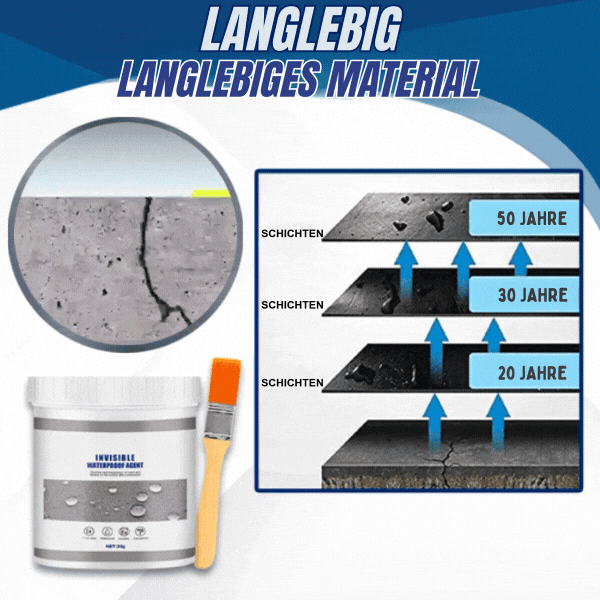Langlebiges material layering diagram showing crack repair sealant durability over decades