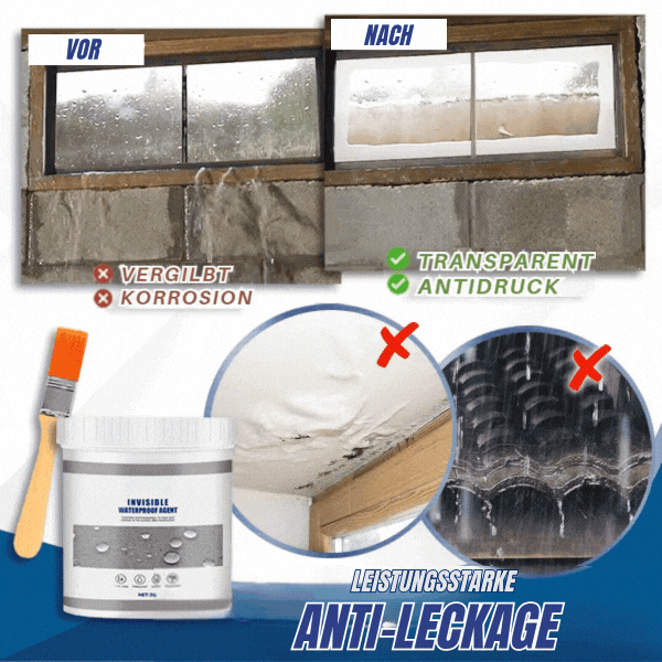 Before after window leak repair showing Abdichtungsmasse für Reparatur transparent results