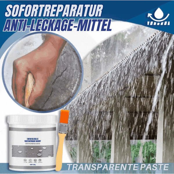 Sofortreparatur anti-leakage agent demonstration showing transparent waterproof paste application