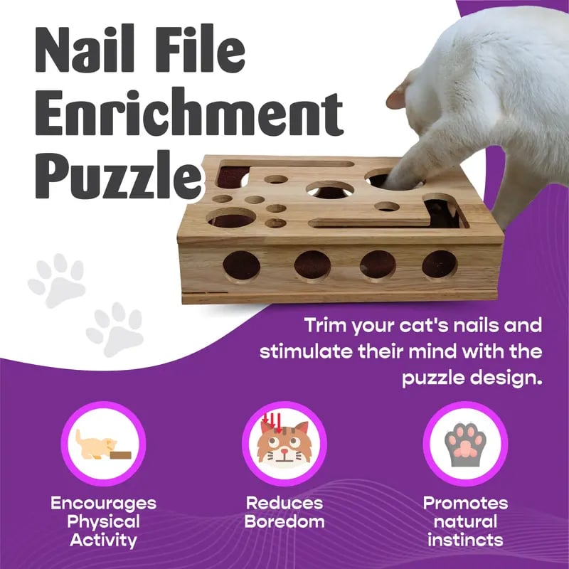 Holz-Katzen-Puzzlebox – Beschäftigung mit Leckerlies & natürlicher Krallenpflege product image 3