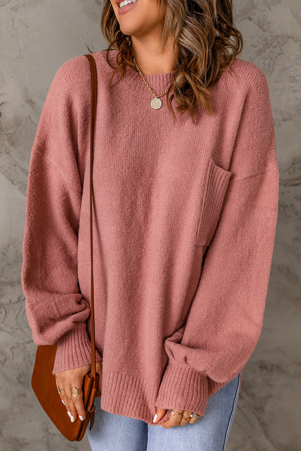Strickpullover mit Puffärmeln und Taschen Für Frauen
