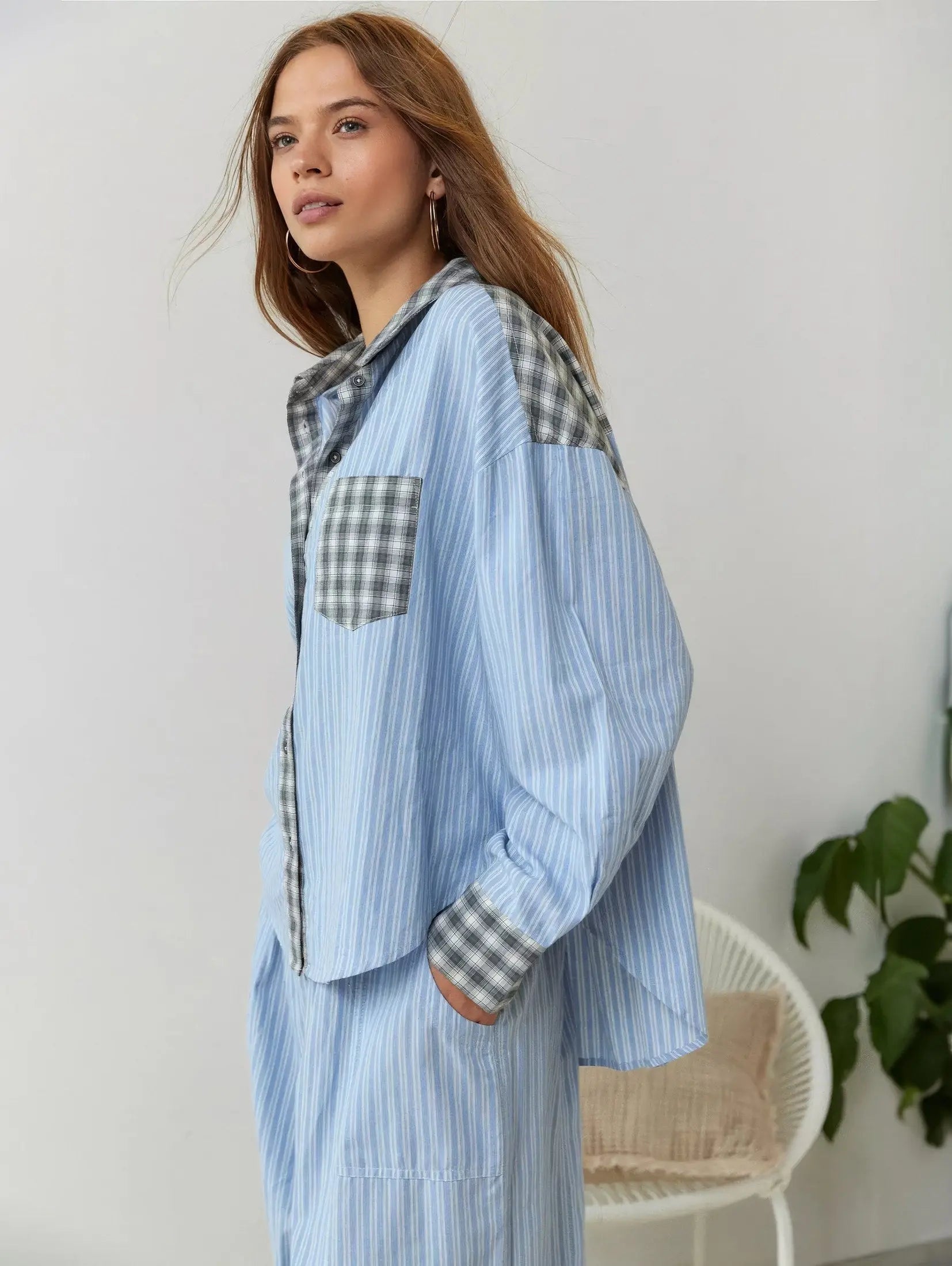 Locker geschnittenes Pyjama-Set mit Spitzen-Details Für Frauen