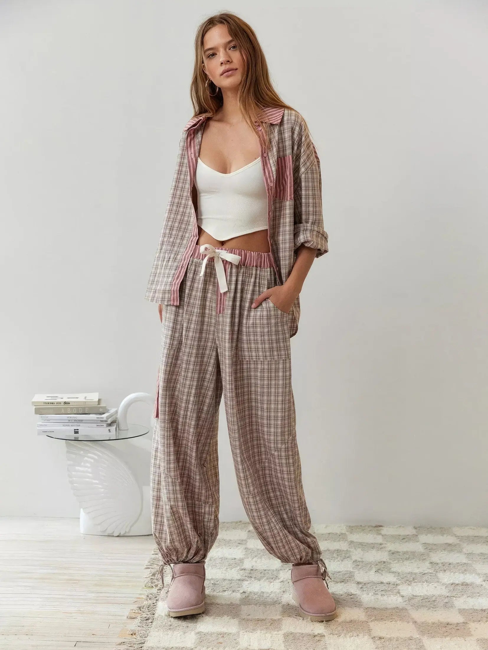 Locker geschnittenes Pyjama-Set mit Spitzen-Details Für Frauen