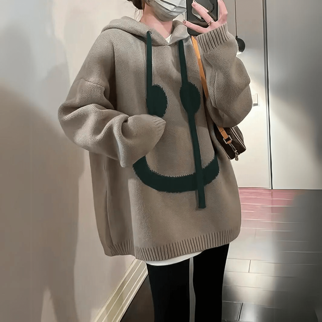 Gemütlicher Hoodie Mit Smiley-Print Für Frauen