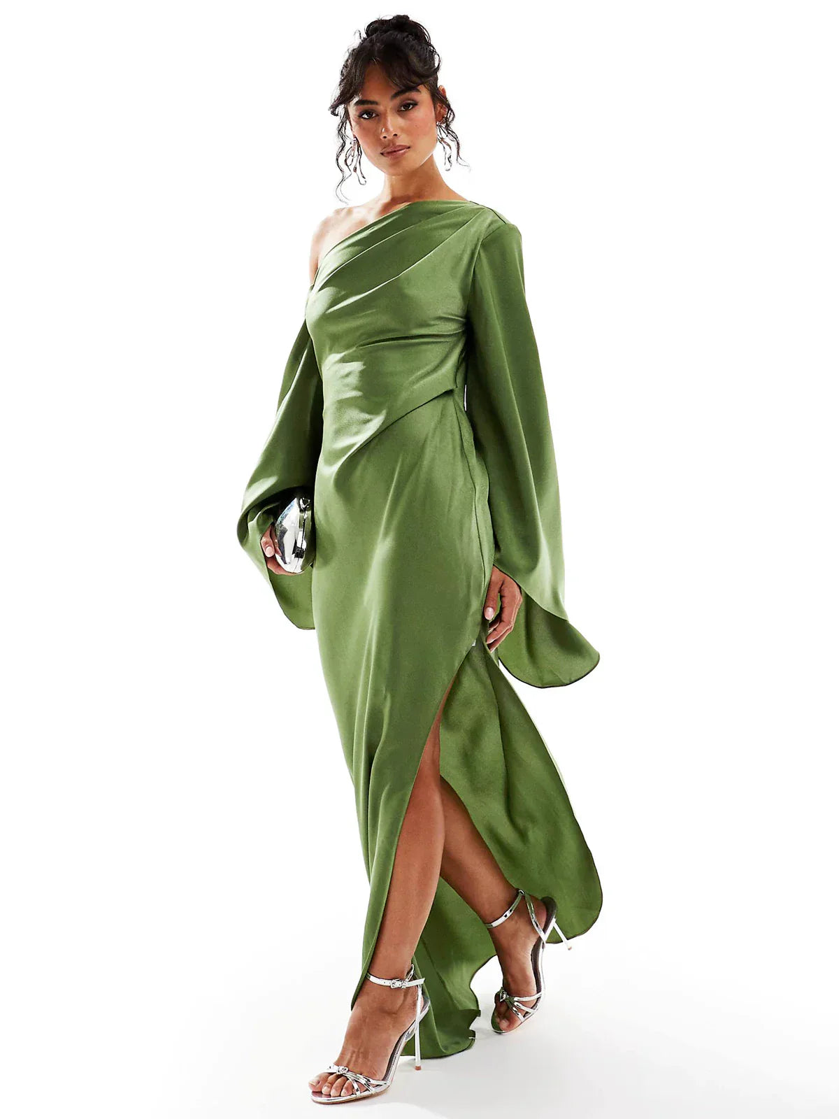 Fließendes Grünes Asymmetrisches Kleid Für Frauen