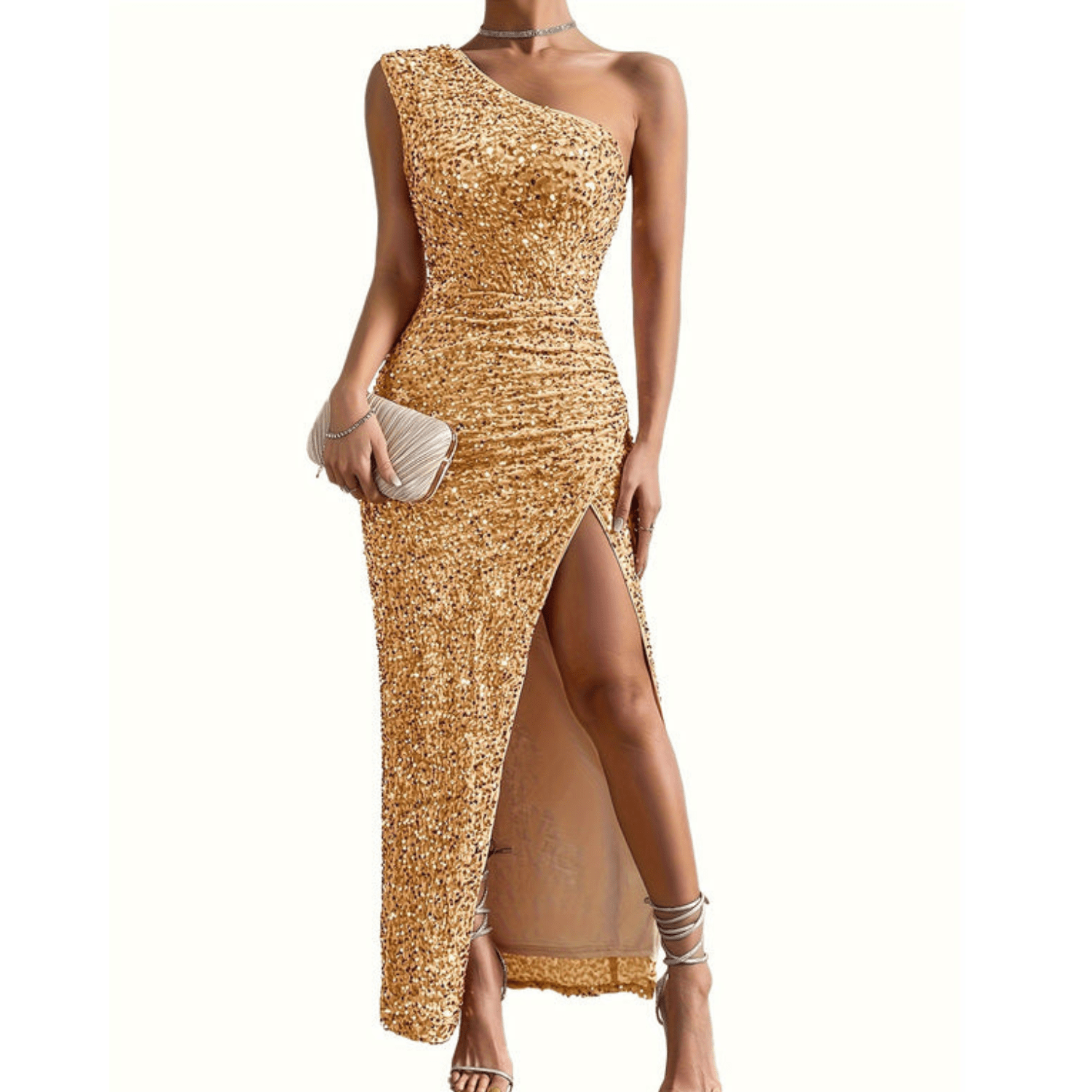 Glitzerndes Schulterkleid mit glamourösem Glanz für Damen