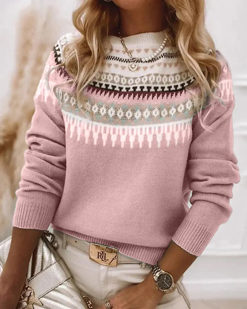 Boho Strickpullover mit Ethnischem Muster Für Frauen