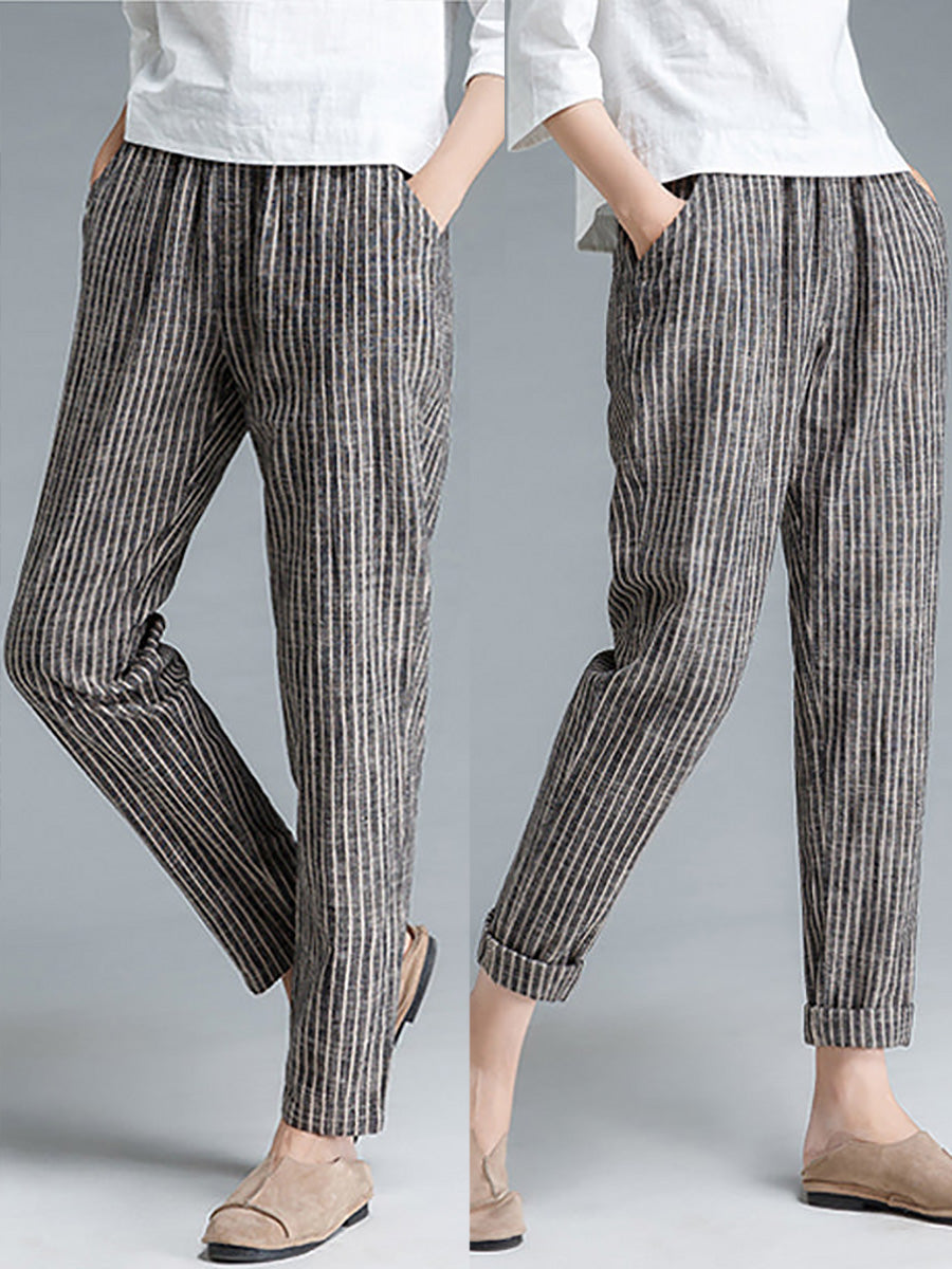Sura | Gestreifte Baumwolle Leinen Damen Hose