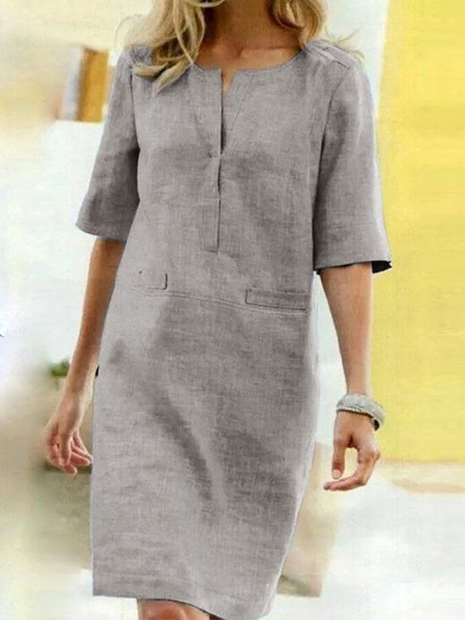 Clotild | Baumwoll-Leinen-Kleid mit kurzen Ärmeln