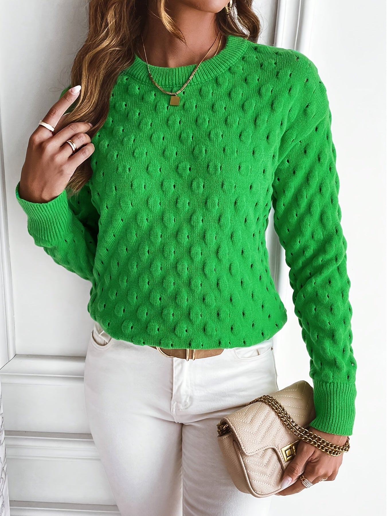 Strickpullover in Uni-Farbe mit Punktmuster Für Frauen