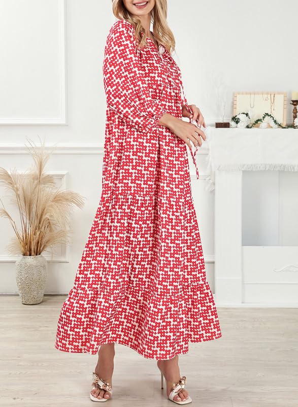 Lieke™ - Damen Puffärmel Geometrische Bohème Maxikleider [50% Rabatt]
