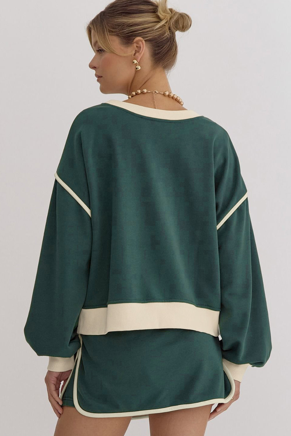 Klassisches Farbkontrast-Pullover & Rock-Shorts-Set Für Frauen