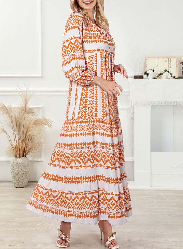 Lieke™ - Damen Puffärmel Geometrische Bohème Maxikleider [50% Rabatt]