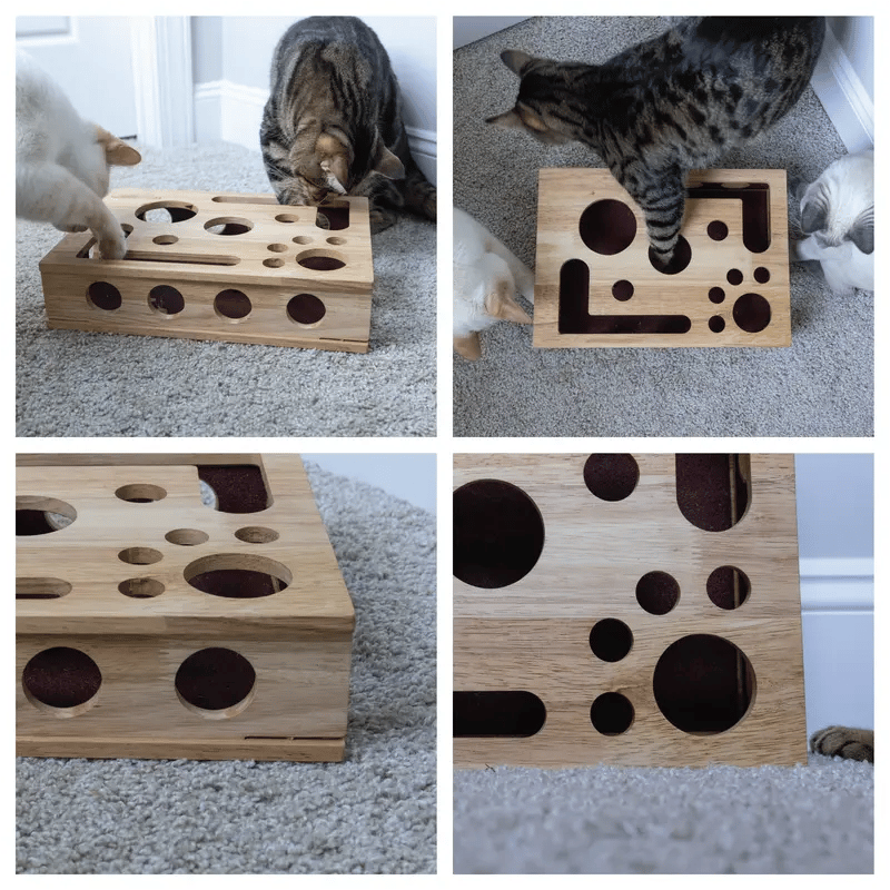 Holz-Katzen-Puzzlebox – Beschäftigung mit Leckerlies & natürlicher Krallenpflege product image 2
