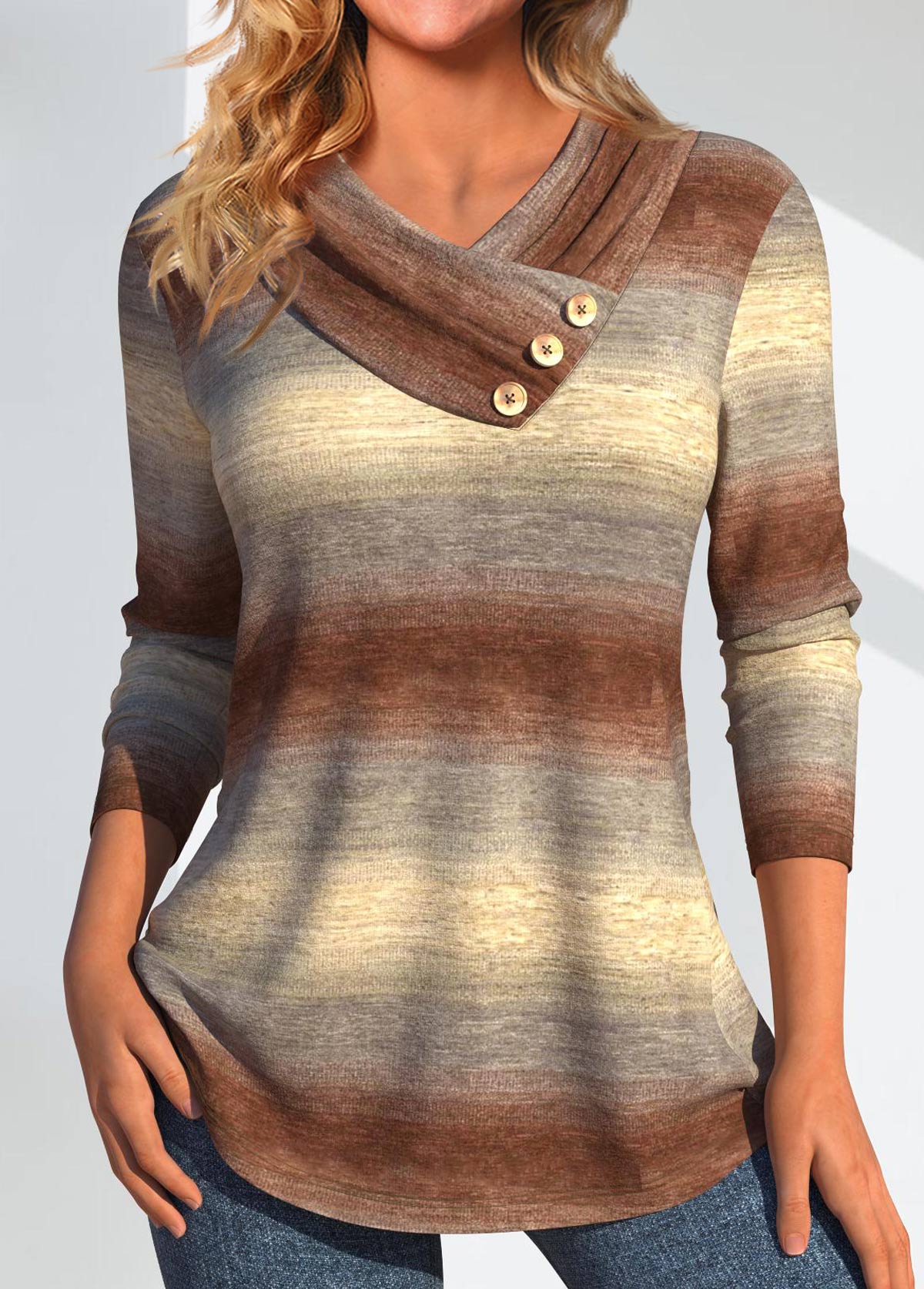 Hellbraunes Ombre V-Ausschnitt Sweatshirt Für Frauen