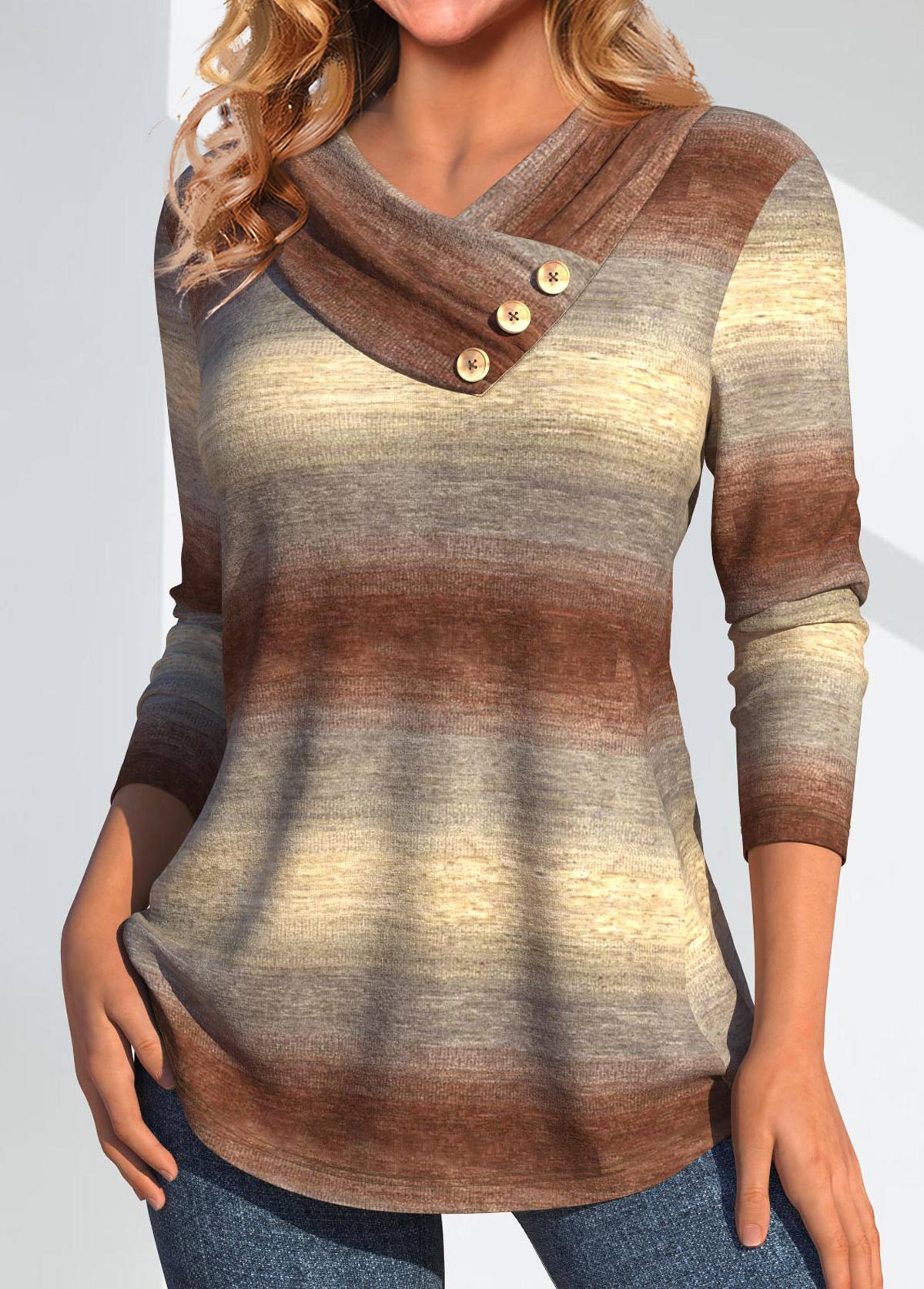 Hellbraunes Ombre V-Ausschnitt Sweatshirt Für Frauen