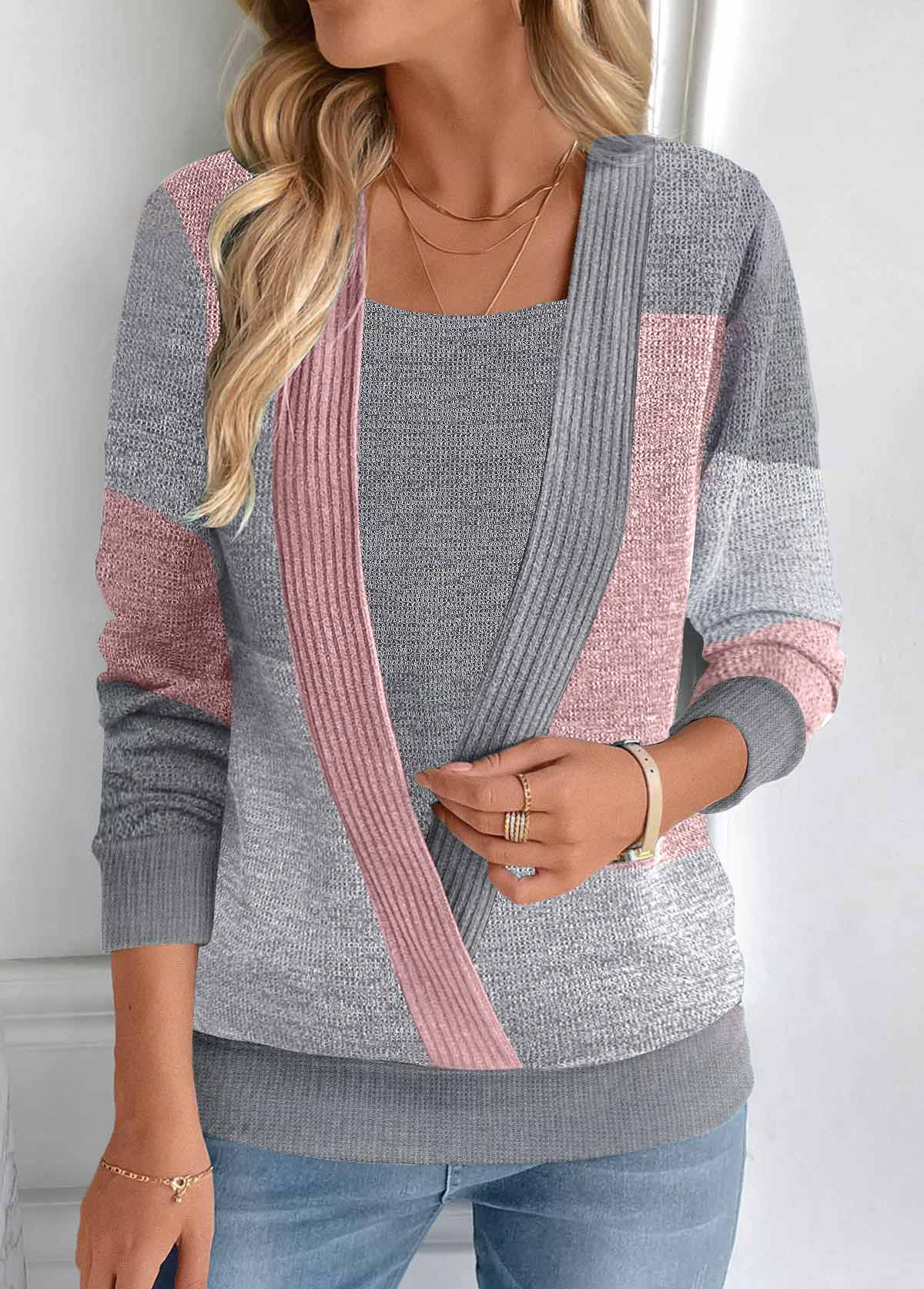 Dunkelgraues Cosy-Pullover Mit Eckigem Ausschnitt Für Frauen