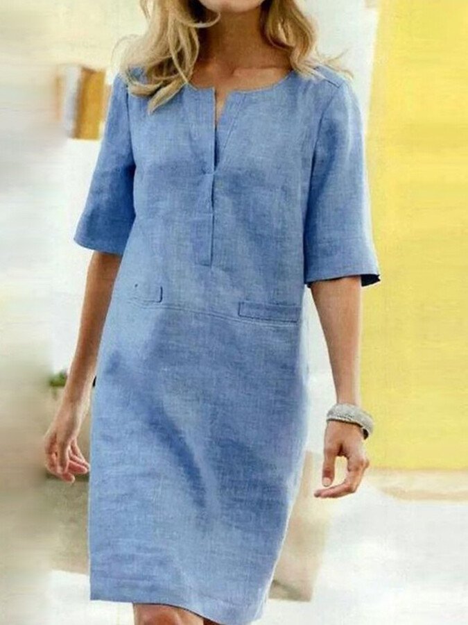 Clotild | Baumwoll-Leinen-Kleid mit kurzen Ärmeln