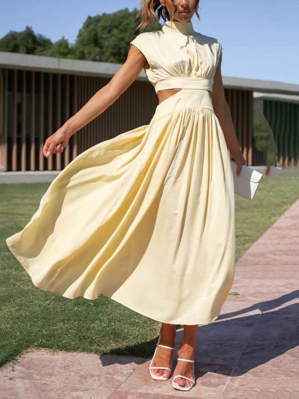 Elegantes Midikleid mit Cut Out Taillendetail für Damen