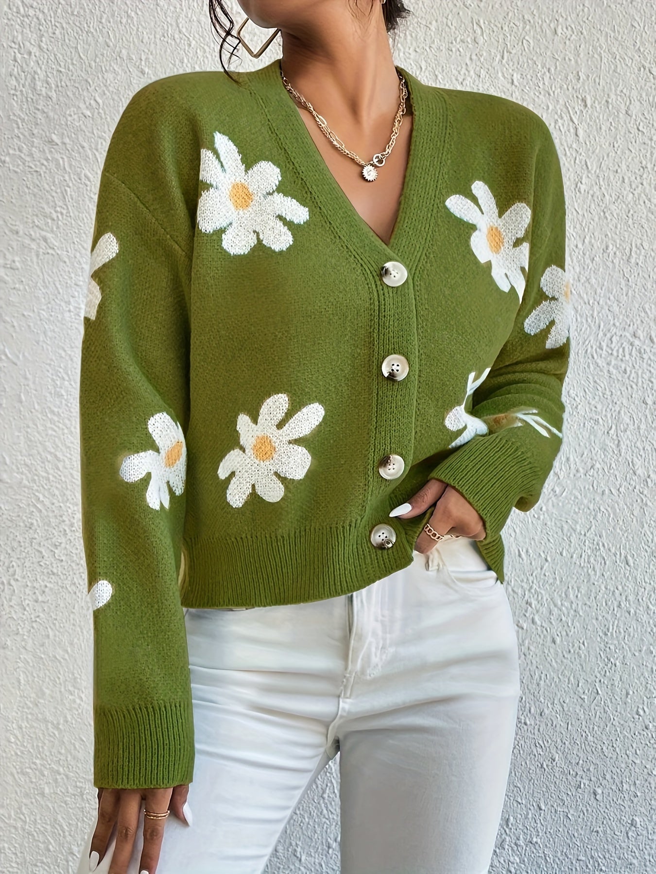 Strickpullover mit Blumenmuster und langen Ärmeln Für Frauen