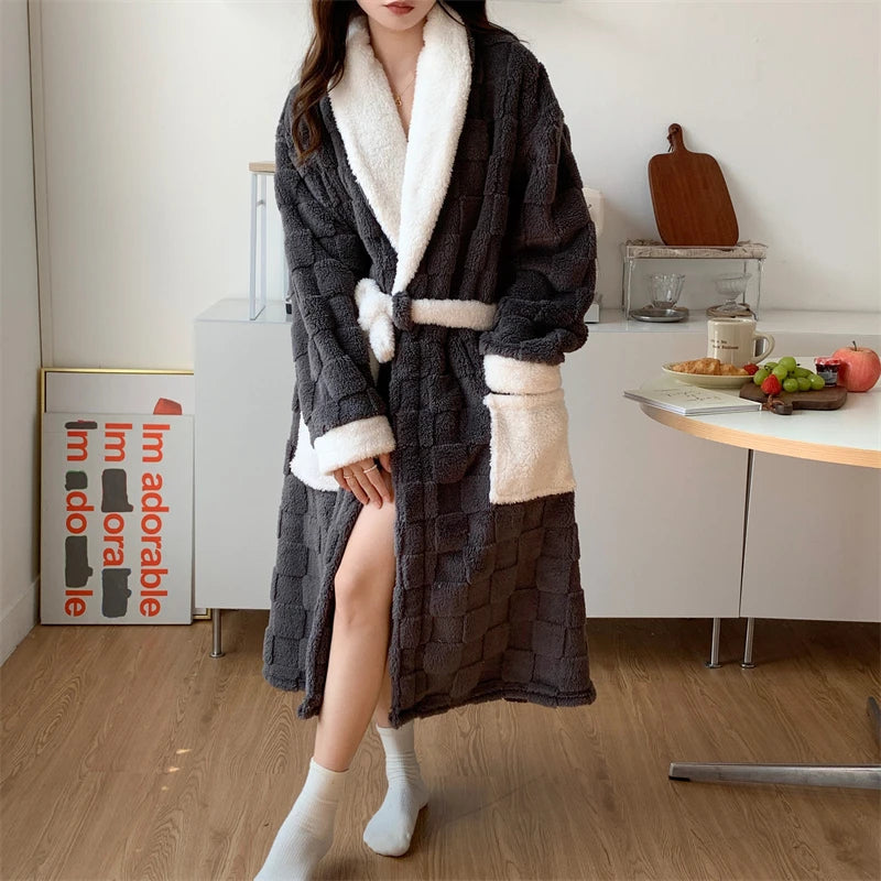 Gemütlicher Herbst-Bademantel aus kariertem Flanell Für Frauen